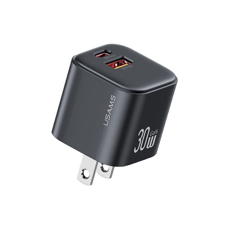 USAMS CC270 30W GaN USB-C / Type-C und USB Dual-Port Mini-Schnellladegerät, US-Stecker