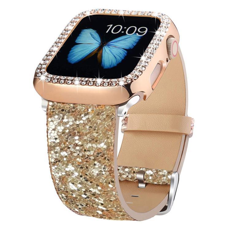 xDfind Glitzer-Pailletten-Lederarmband, für Apple Watch 42 / 44 / 45 / 46 / 49 mm, für Apple Watch 38 / 40 / 41 / S10 42 mm