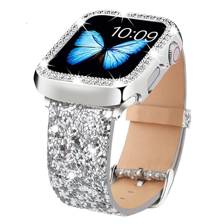 xDfind Glitzer-Pailletten-Lederarmband, für Apple Watch 42 / 44 / 45 / 46 / 49 mm, für Apple Watch 38 / 40 / 41 / S10 42 mm