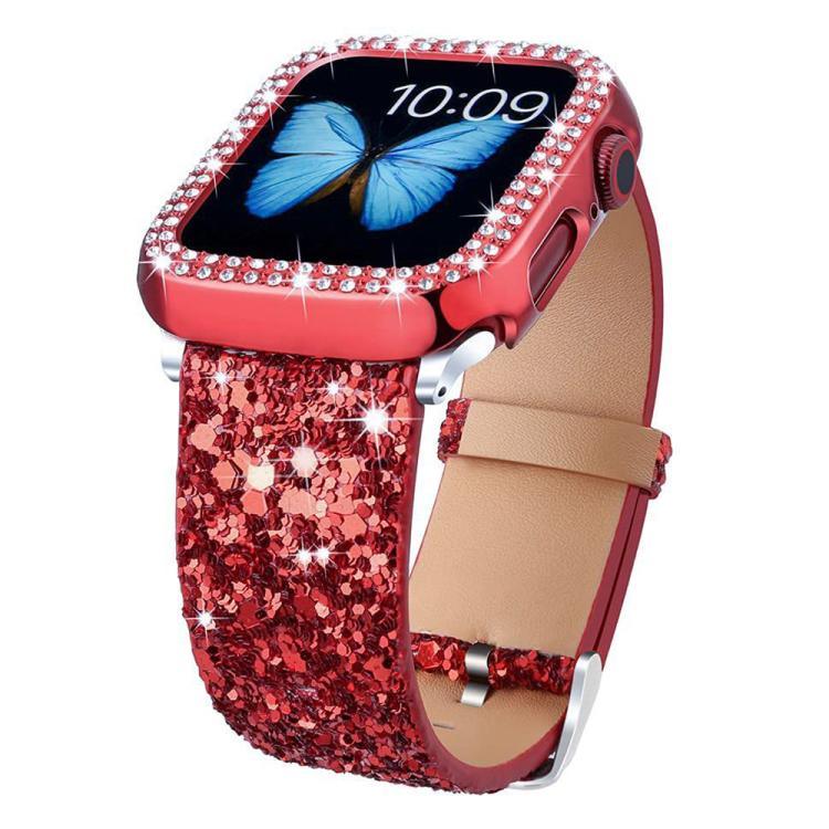 xDfind Glitzer-Pailletten-Lederarmband, für Apple Watch 42 / 44 / 45 / 46 / 49 mm, für Apple Watch 38 / 40 / 41 / S10 42 mm
