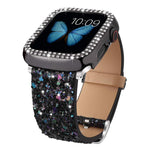 xDfind Glitzer-Pailletten-Lederarmband, für Apple Watch 42 / 44 / 45 / 46 / 49 mm, für Apple Watch 38 / 40 / 41 / S10 42 mm