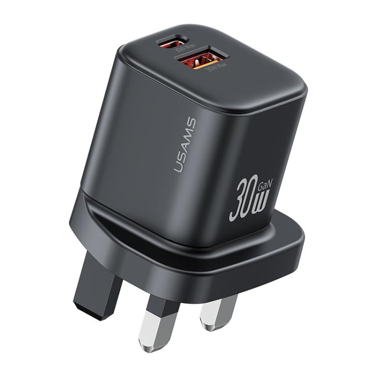 USAMS CC277 30W GaN USB-C / Typ-C und USB Dual-Port Mini-Schnellladegerät, UK-Stecker
