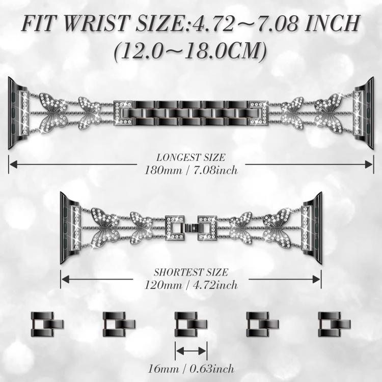 xDfind Schmetterlingsförmiges Diamant-Metallarmband, für Apple Watch 42 / 44 / 45 / 46 / 49 mm, für Apple Watch 38 / 40 / 41 / S10 42 mm