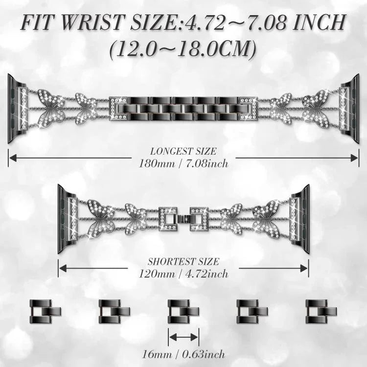 xDfind Schmetterlingsförmiges Diamant-Metallarmband, für Apple Watch 42 / 44 / 45 / 46 / 49 mm, für Apple Watch 38 / 40 / 41 / S10 42 mm