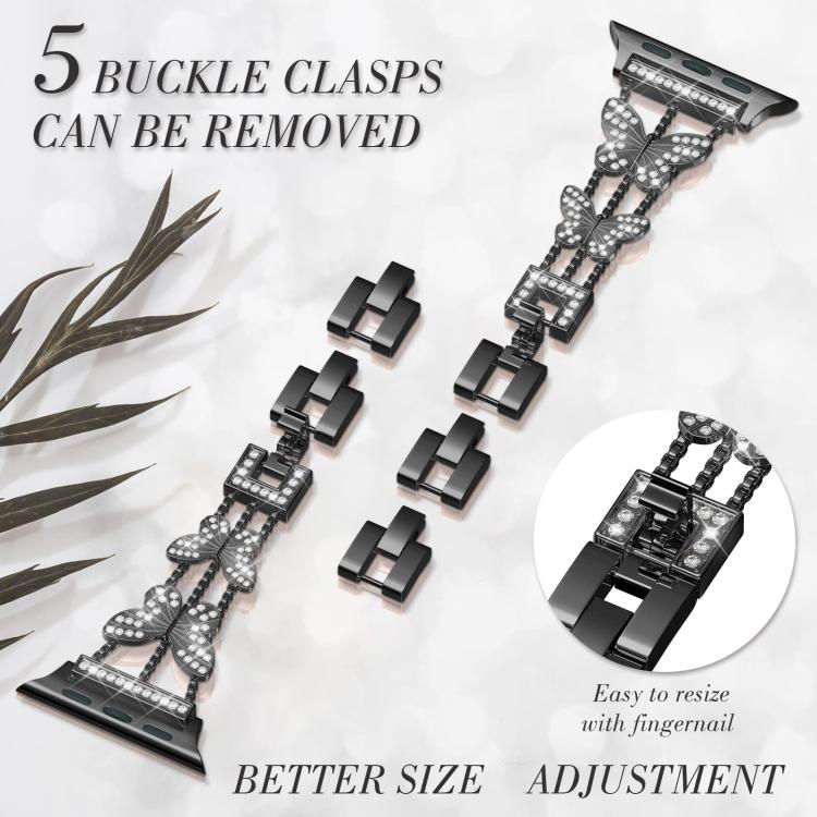 xDfind Schmetterlingsförmiges Diamant-Metallarmband, für Apple Watch 42 / 44 / 45 / 46 / 49 mm, für Apple Watch 38 / 40 / 41 / S10 42 mm