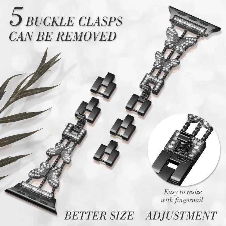 xDfind Schmetterlingsförmiges Diamant-Metallarmband, für Apple Watch 42 / 44 / 45 / 46 / 49 mm, für Apple Watch 38 / 40 / 41 / S10 42 mm
