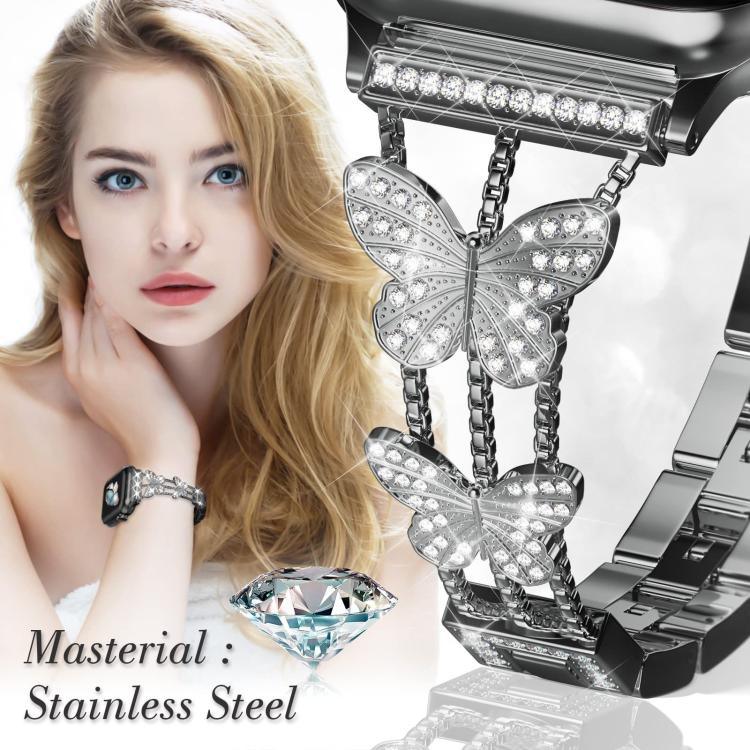 xDfind Schmetterlingsförmiges Diamant-Metallarmband, für Apple Watch 42 / 44 / 45 / 46 / 49 mm, für Apple Watch 38 / 40 / 41 / S10 42 mm