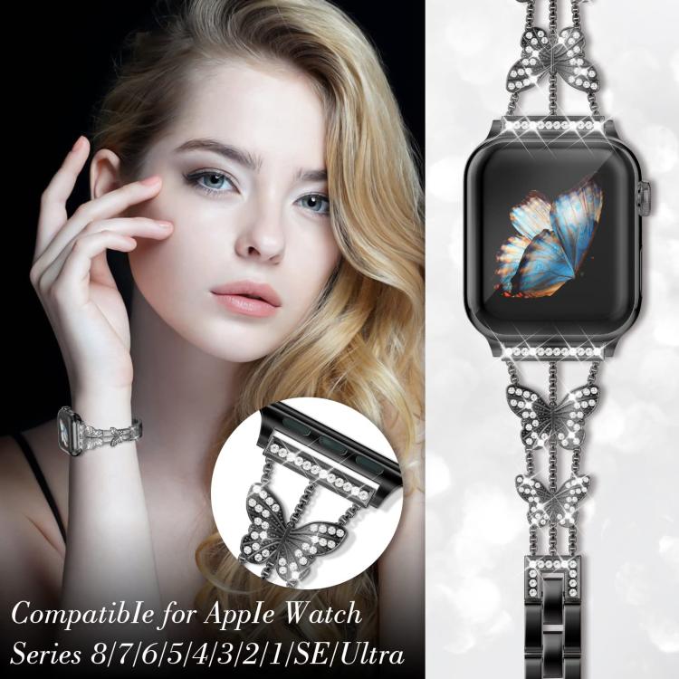 xDfind Schmetterlingsförmiges Diamant-Metallarmband, für Apple Watch 42 / 44 / 45 / 46 / 49 mm, für Apple Watch 38 / 40 / 41 / S10 42 mm