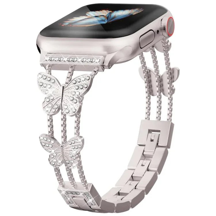 xDfind Schmetterlingsförmiges Diamant-Metallarmband, für Apple Watch 42 / 44 / 45 / 46 / 49 mm, für Apple Watch 38 / 40 / 41 / S10 42 mm