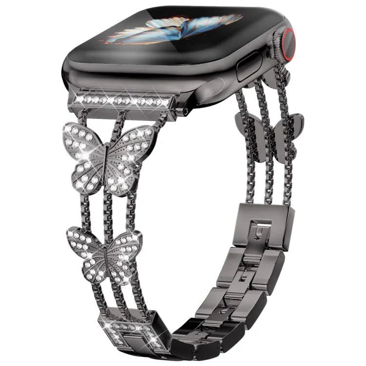 xDfind Schmetterlingsförmiges Diamant-Metallarmband, für Apple Watch 42 / 44 / 45 / 46 / 49 mm, für Apple Watch 38 / 40 / 41 / S10 42 mm