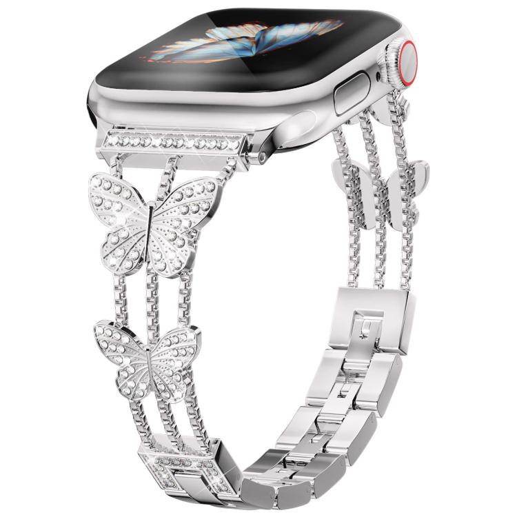xDfind Schmetterlingsförmiges Diamant-Metallarmband, für Apple Watch 42 / 44 / 45 / 46 / 49 mm, für Apple Watch 38 / 40 / 41 / S10 42 mm