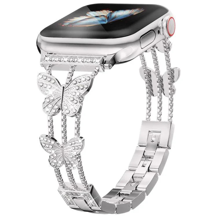 xDfind Schmetterlingsförmiges Diamant-Metallarmband, für Apple Watch 42 / 44 / 45 / 46 / 49 mm, für Apple Watch 38 / 40 / 41 / S10 42 mm