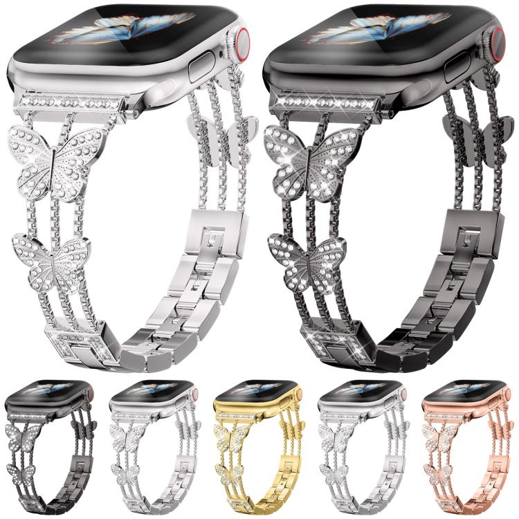 xDfind Schmetterlingsförmiges Diamant-Metallarmband, für Apple Watch 42 / 44 / 45 / 46 / 49 mm, für Apple Watch 38 / 40 / 41 / S10 42 mm