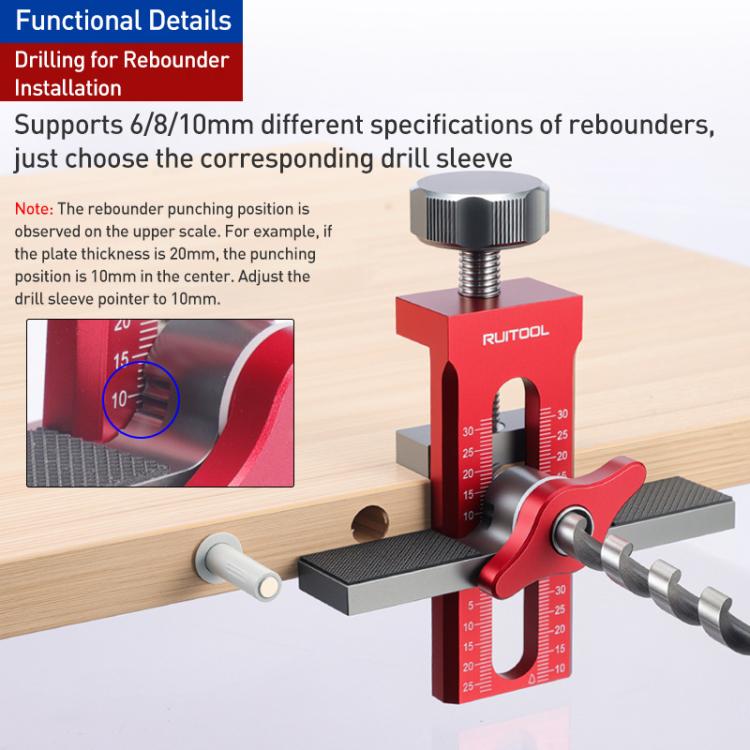 RUITOOL Multifunktionale Schranktür-Montagehilfe mit Basis, Ohne Bohrer, Mit 10mm Bohrer, Mit 6/8/10mm Bohrer