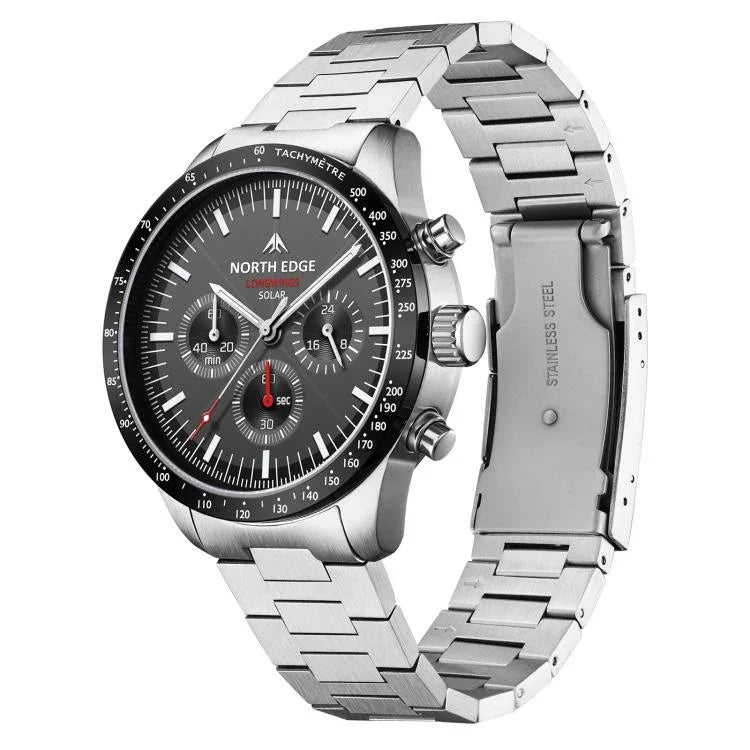 NORTH EDGE LONGWINGS Outdoor Herren Solarlade-Sportuhr mit Edelstahlarmband