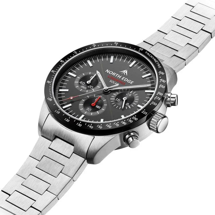 NORTH EDGE LONGWINGS Outdoor Herren Solarlade-Sportuhr mit Edelstahlarmband