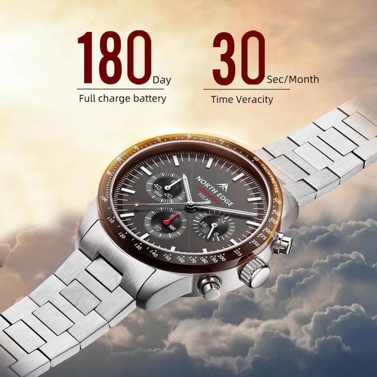 NORTH EDGE LONGWINGS Outdoor Herren Solarlade-Sportuhr mit Edelstahlarmband