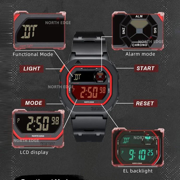NORTH EDGE X1 Outdoor Einzeldisplay Quadratische Wasserdichte Leuchtende Elektronische Uhr