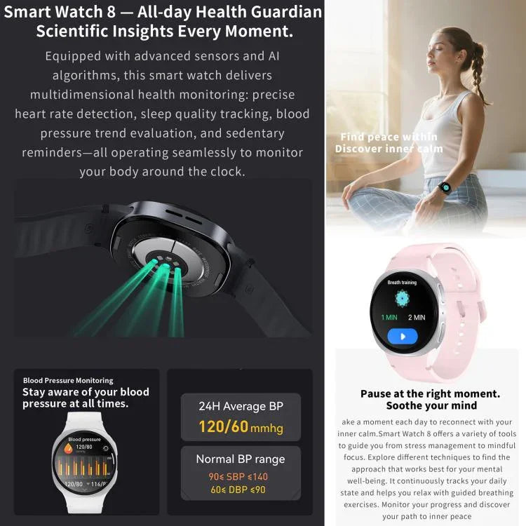 HD8 mini 1,29 Zoll BT5.4 Sport-Smartwatch, unterstützt Bluetooth-Anrufe / Schlafüberwachung / Blutsauerstoffmessung / Herzfrequenzmessung / Blutdruckmessung
