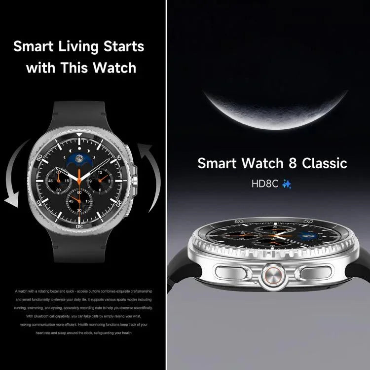 HD8C 1,43 Zoll BT5.4 Smartwatch mit drehbarem Zifferblatt, unterstützt Bluetooth-Anrufe, Schlafüberwachung, Blutsauerstoffmessung, Herzfrequenzmessung und Blutdruckmessung