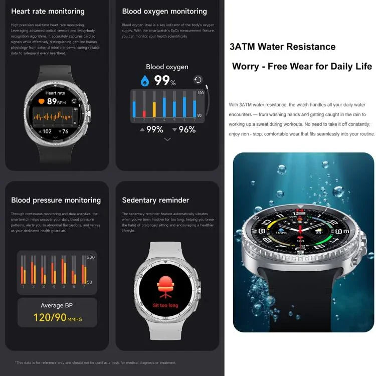 HD8C 1,43 Zoll BT5.4 Smartwatch mit drehbarem Zifferblatt, unterstützt Bluetooth-Anrufe, Schlafüberwachung, Blutsauerstoffmessung, Herzfrequenzmessung und Blutdruckmessung