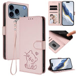 Handyhülle aus Leder mit geprägtem Herz und Katzenmotiv, mit Handschlaufe, für iPhone 17e / 16e, für iPhone 17 Pro Max, für iPhone 17 Pro, für iPhone 17