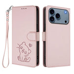 Handyhülle aus Leder mit geprägtem Herz und Katzenmotiv, mit Handschlaufe, für iPhone 17e / 16e, für iPhone 17 Pro Max, für iPhone 17 Pro, für iPhone 17