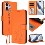 Embossed Heart Cat Leather Phone Case with Hand Strap, For iPhone 17e / 16e, For iPhone 17 Pro Max, For iPhone 17 Pro, For iPhone 17