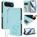 Geprägte Herz Katze Handyhülle aus Leder mit Handschlaufe, für iPhone Air, für iPhone 16 Pro Max, für iPhone 16 Pro, für iPhone 16 Plus