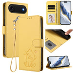 Geprägte Herz Katze Handyhülle aus Leder mit Handschlaufe, für iPhone Air, für iPhone 16 Pro Max, für iPhone 16 Pro, für iPhone 16 Plus