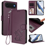Geprägte Herz Katze Handyhülle aus Leder mit Handschlaufe, für iPhone Air, für iPhone 16 Pro Max, für iPhone 16 Pro, für iPhone 16 Plus