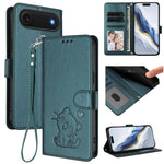 Geprägte Herz Katze Handyhülle aus Leder mit Handschlaufe, für iPhone Air, für iPhone 16 Pro Max, für iPhone 16 Pro, für iPhone 16 Plus
