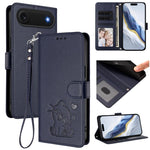 Geprägte Herz Katze Handyhülle aus Leder mit Handschlaufe, für iPhone Air, für iPhone 16 Pro Max, für iPhone 16 Pro, für iPhone 16 Plus