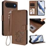 Geprägte Herz Katze Handyhülle aus Leder mit Handschlaufe, für iPhone Air, für iPhone 16 Pro Max, für iPhone 16 Pro, für iPhone 16 Plus
