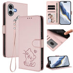 Geprägte Herz Katze Handyhülle aus Leder mit Handschlaufe, für iPhone Air, für iPhone 16 Pro Max, für iPhone 16 Pro, für iPhone 16 Plus