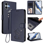 Geprägte Herz Katze Handyhülle aus Leder mit Handschlaufe, für iPhone Air, für iPhone 16 Pro Max, für iPhone 16 Pro, für iPhone 16 Plus
