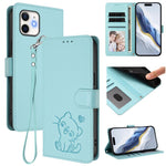 Geprägte Herz-Katzen Leder-Handyhülle mit Handschlaufe, Für iPhone 11 Pro Max, Für iPhone 11, Für iPhone 11 Pro, Für iPhone X / XS