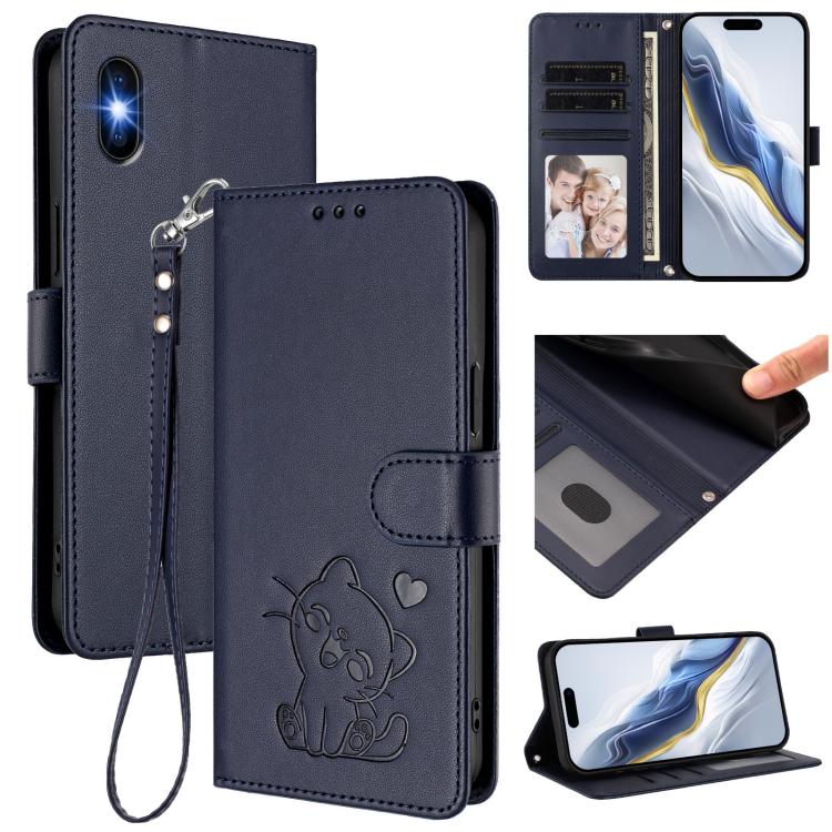 Geprägte Herz-Katzen Leder-Handyhülle mit Handschlaufe, Für iPhone 11 Pro Max, Für iPhone 11, Für iPhone 11 Pro, Für iPhone X / XS