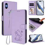 Geprägte Herz-Katzen Leder-Handyhülle mit Handschlaufe, Für iPhone XR, Für iPhone XS Max, Für iPhone 7 Plus / 8 Plus