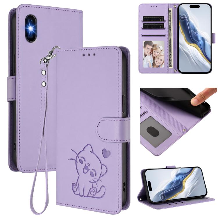 Geprägte Herz-Katzen Leder-Handyhülle mit Handschlaufe, Für iPhone XR, Für iPhone XS Max, Für iPhone 7 Plus / 8 Plus