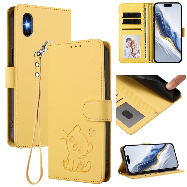 Geprägte Herz-Katzen Leder-Handyhülle mit Handschlaufe, Für iPhone XR, Für iPhone XS Max, Für iPhone 7 Plus / 8 Plus