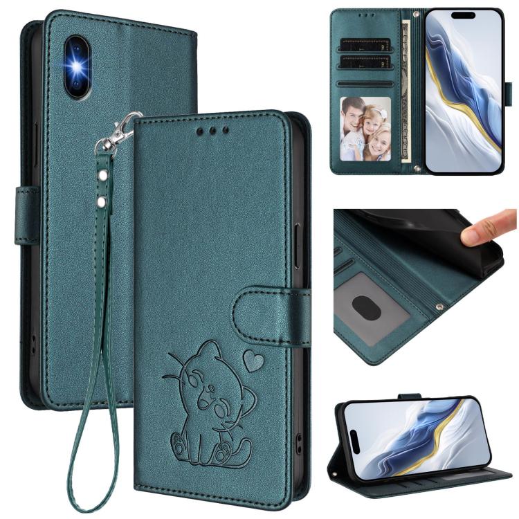 Geprägte Herz-Katzen Leder-Handyhülle mit Handschlaufe, Für iPhone XR, Für iPhone XS Max, Für iPhone 7 Plus / 8 Plus