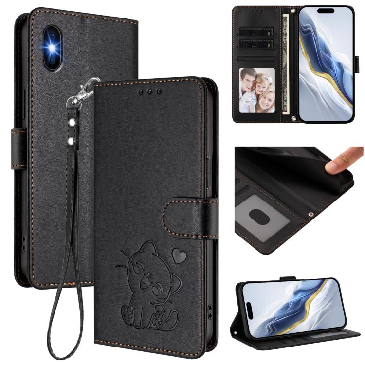 Geprägte Herz-Katzen Leder-Handyhülle mit Handschlaufe, Für iPhone XR, Für iPhone XS Max, Für iPhone 7 Plus / 8 Plus