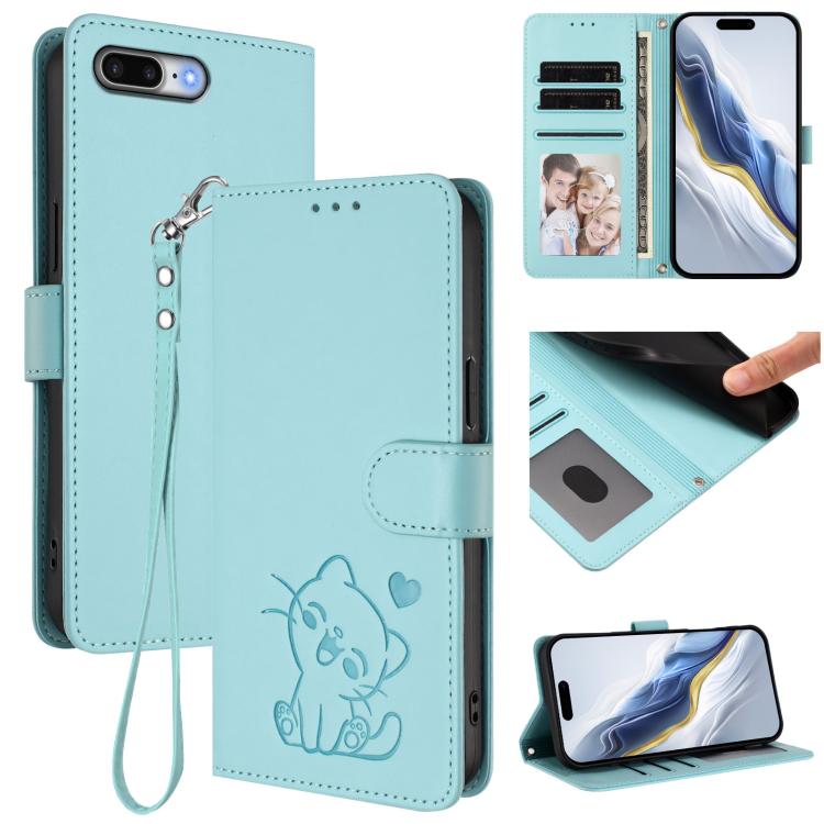 Geprägte Herz-Katzen Leder-Handyhülle mit Handschlaufe, Für iPhone XR, Für iPhone XS Max, Für iPhone 7 Plus / 8 Plus