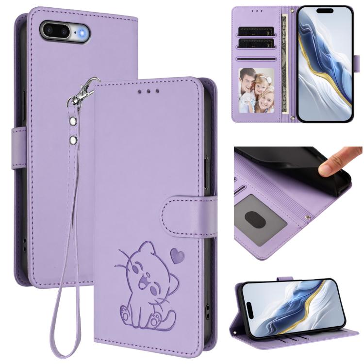 Geprägte Herz-Katzen Leder-Handyhülle mit Handschlaufe, Für iPhone XR, Für iPhone XS Max, Für iPhone 7 Plus / 8 Plus