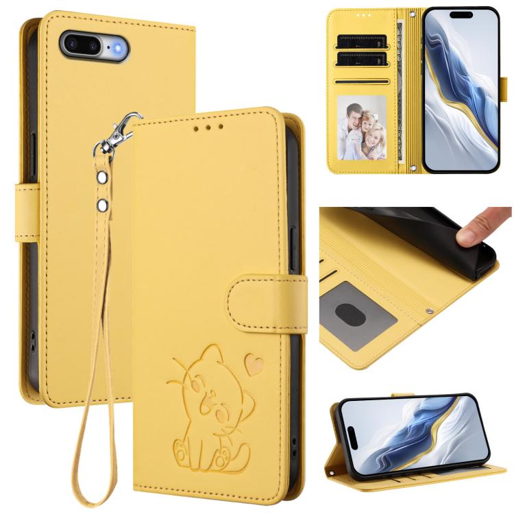 Geprägte Herz-Katzen Leder-Handyhülle mit Handschlaufe, Für iPhone XR, Für iPhone XS Max, Für iPhone 7 Plus / 8 Plus