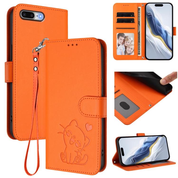 Geprägte Herz-Katzen Leder-Handyhülle mit Handschlaufe, Für iPhone XR, Für iPhone XS Max, Für iPhone 7 Plus / 8 Plus