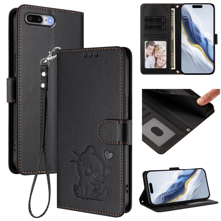 Geprägte Herz-Katzen Leder-Handyhülle mit Handschlaufe, Für iPhone XR, Für iPhone XS Max, Für iPhone 7 Plus / 8 Plus