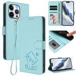 Embossed Heart Cat Leather Phone Case with Hand Strap, For iPhone 14 Pro Max, For iPhone 7 / 8 / SE 2022, For iPhone 13 Pro Max, For iPhone 13 Pro