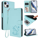 Prägte Herz-Katzen-Leder-Handyhülle mit Handschlaufe, Für iPhone 13 mini, Für iPhone 12 / 12 Pro, Für iPhone 12 Pro Max, Für iPhone 12 mini